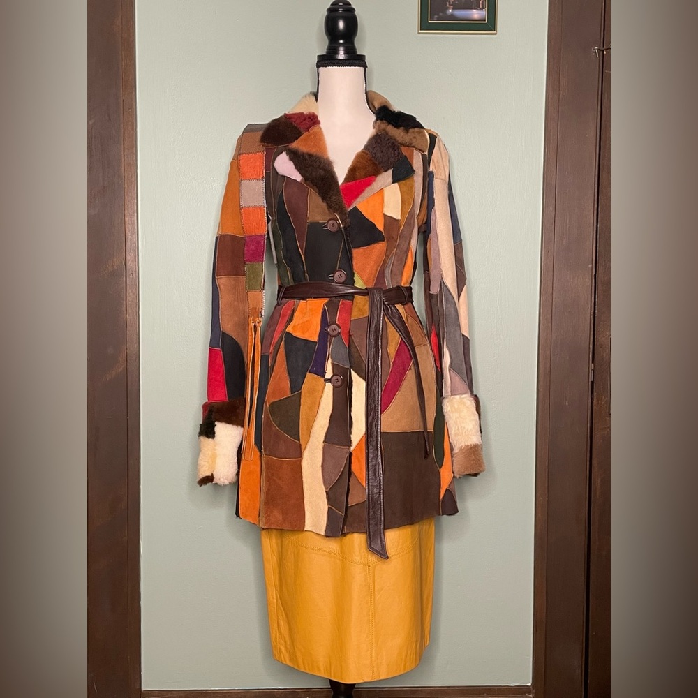 Vintage 1970’s Wilson’s Patchwork Sheep Jacket with Pelle Cuir Pencil Skirt